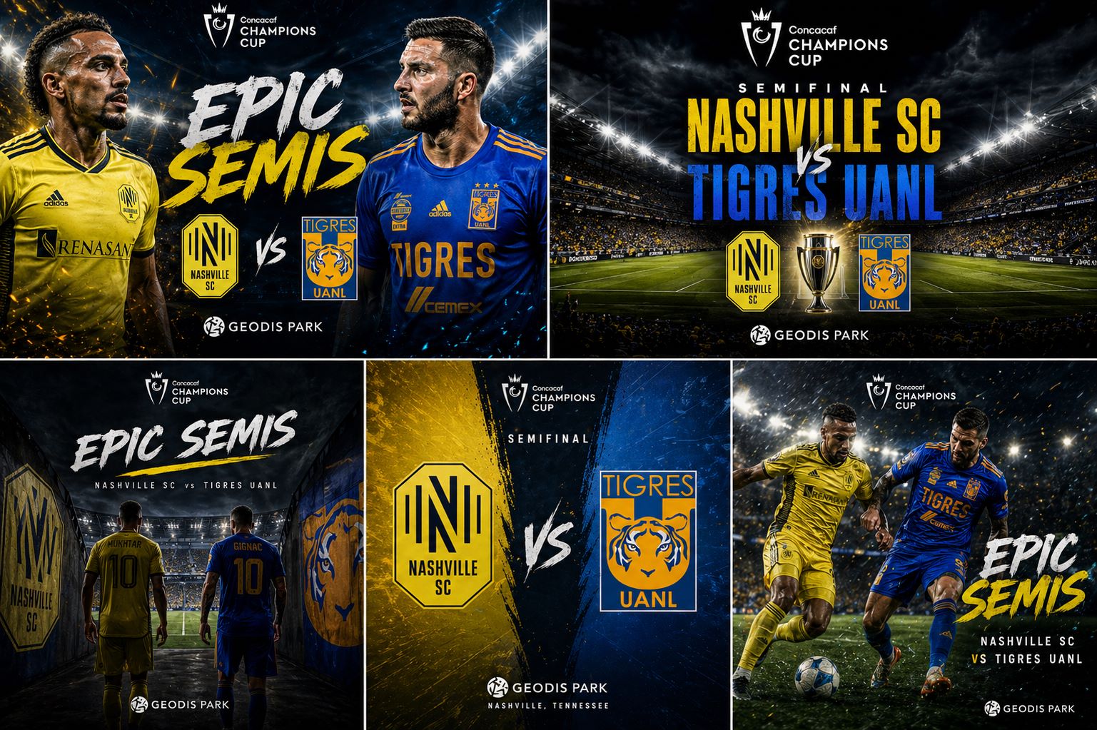 3.“Close-up duel between Nashville SC and Tigres UANL players competing for possession in semifinal clash”