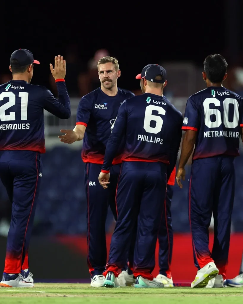USA cricket league bowler delivering fast ball