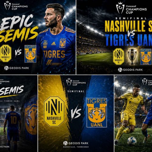 3.“Close-up duel between Nashville SC and Tigres UANL players competing for possession in semifinal clash”
